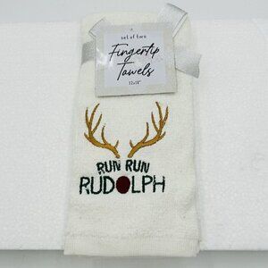 Christmas Holiday Fingertip Towels Embroidered Set of 2 Run Run Rudolph 12"x18"